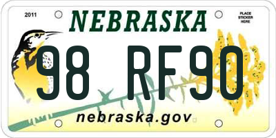NE license plate 98RF90