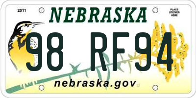 NE license plate 98RF94