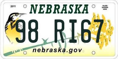 NE license plate 98RI67