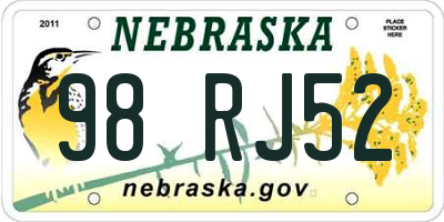 NE license plate 98RJ52
