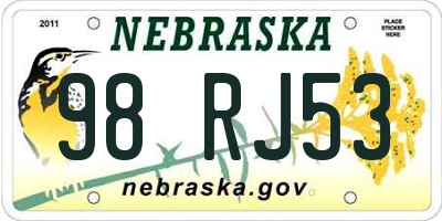 NE license plate 98RJ53