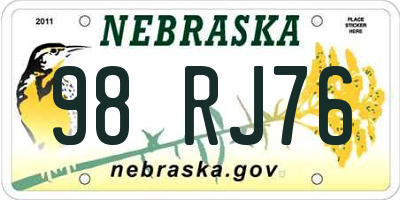 NE license plate 98RJ76