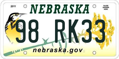 NE license plate 98RK33