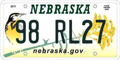 NE license plate 98RL27