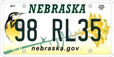 NE license plate 98RL35