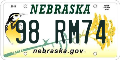 NE license plate 98RM74