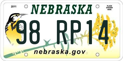 NE license plate 98RP14