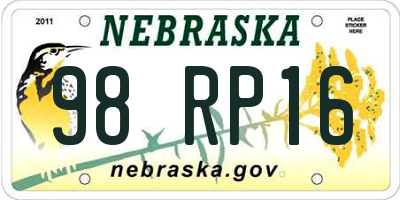 NE license plate 98RP16