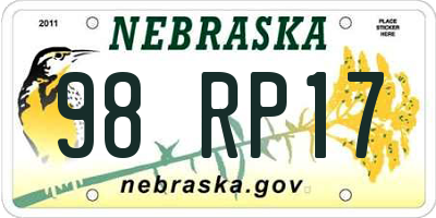 NE license plate 98RP17