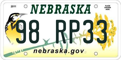 NE license plate 98RP33