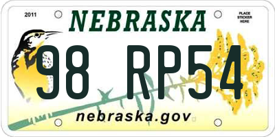 NE license plate 98RP54