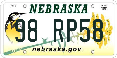 NE license plate 98RP58