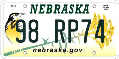 NE license plate 98RP74