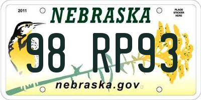 NE license plate 98RP93