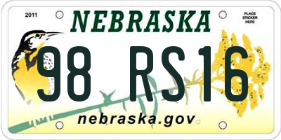 NE license plate 98RS16