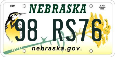 NE license plate 98RS76