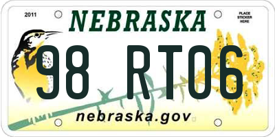 NE license plate 98RT06
