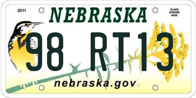 NE license plate 98RT13