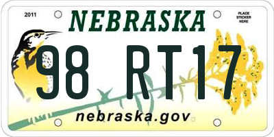 NE license plate 98RT17
