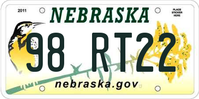 NE license plate 98RT22