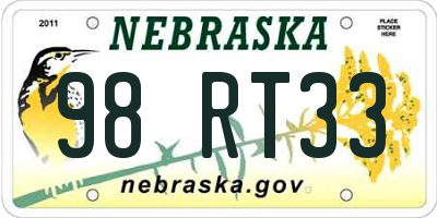 NE license plate 98RT33