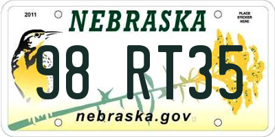 NE license plate 98RT35