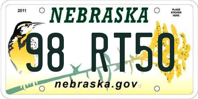 NE license plate 98RT50