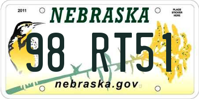 NE license plate 98RT51