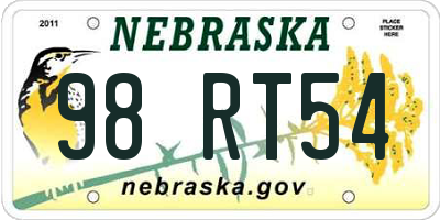 NE license plate 98RT54