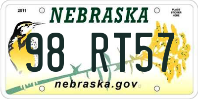 NE license plate 98RT57