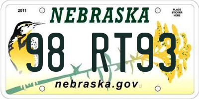 NE license plate 98RT93