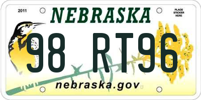 NE license plate 98RT96