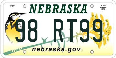 NE license plate 98RT99