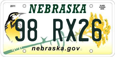 NE license plate 98RX26