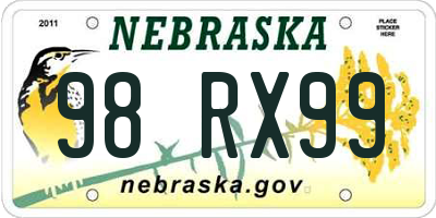 NE license plate 98RX99