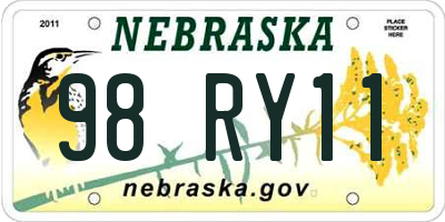 NE license plate 98RY11