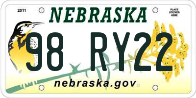 NE license plate 98RY22