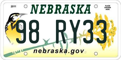 NE license plate 98RY33