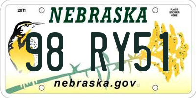 NE license plate 98RY51