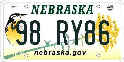 NE license plate 98RY86