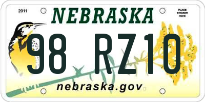 NE license plate 98RZ10