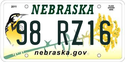 NE license plate 98RZ16