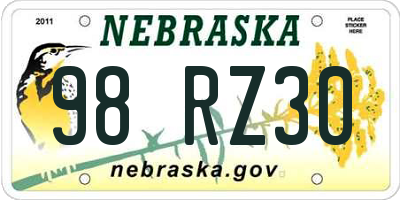 NE license plate 98RZ30