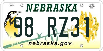 NE license plate 98RZ31