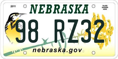 NE license plate 98RZ32