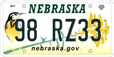 NE license plate 98RZ33
