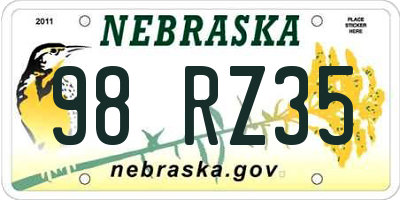 NE license plate 98RZ35