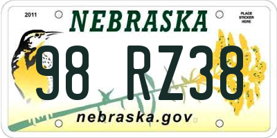 NE license plate 98RZ38