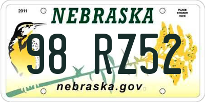 NE license plate 98RZ52