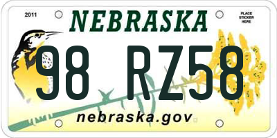 NE license plate 98RZ58